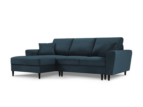 Cosmopolitan Design Uitklapbare hoekbank links met opbergdoos Kyoto 4-zits, ribfluwelen, donkerblauw - 145x241x88cm
