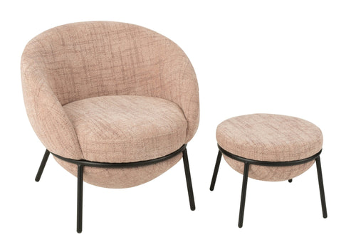J-Line loungestoel + poef - ijzer - roze/zwart