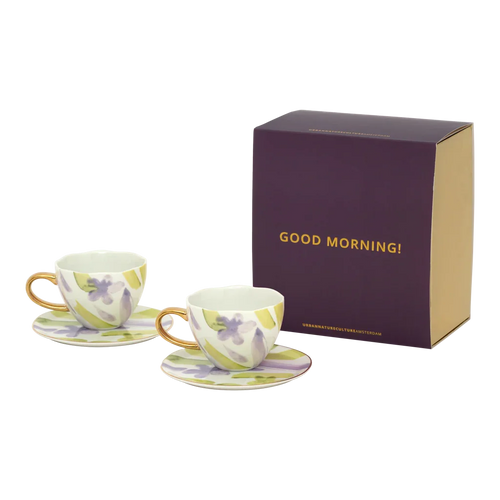 Urban Nature Culture Good Morning kopje Cappuccino/Tea en bord liatris/Kusha - set van 4 - in cadeauverpakking