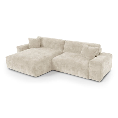 Premium Interiors - Linkerhoekbank CHEER - gewaafd fluweel beige 312cm