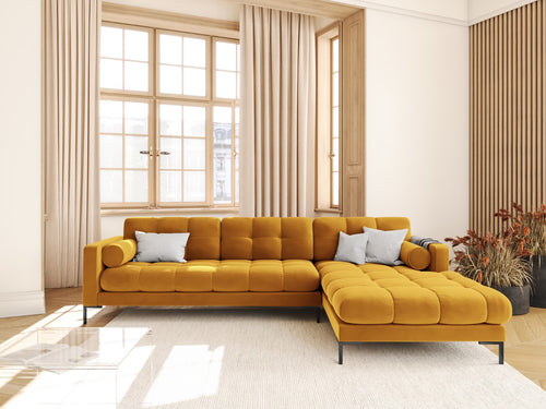 Cosmopolitan Design rechter hoekbank Bali 5-zits, flueel, geel - 185x293x75cm