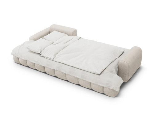 Cosmopolitan Design Uitklapbare hoekbank links met opbergdoos Linz 3-zits, structurele stof beige - 142x275x84cm