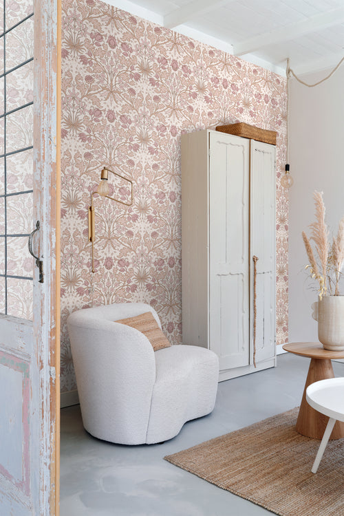 ESTAhome behang vintage bloemen in art nouveau stijl oudroze en beige - 50 x 900 cm - 131178 - vtwonen shop