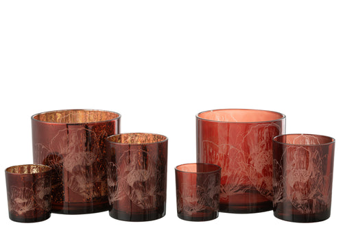 j-Line windlicht Bloemen - glas - bordeaux - large - 2 stuks - vtwonen shop