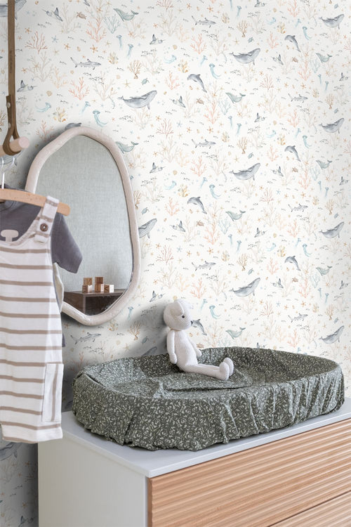 ESTAhome behang onderwaterwereld beige en vergrijsd blauw - 50 x 900 cm - 131261