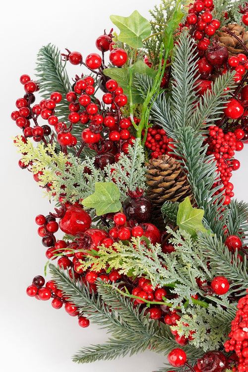 Mica Decorations Norah Kerstkrans met Dennenappels - H11 x Ø40 cm - Rood