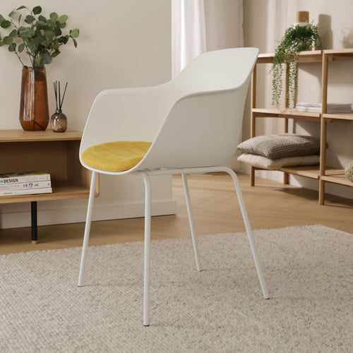 Nolon Nora-Liz Eetkamerstoel Wit - Okergeel Kussen - Witte Poten - vtwonen shop