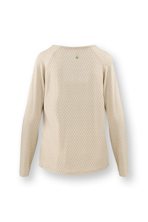 Pip Studio - Tina Pyjama t-shirt - Lange mouw Dames - Thousand Leaves - Zand - XS - vtwonen shop