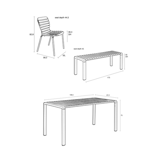 Zuiver Vondel Tuinset 4 personen - tuintafel + 2 stoelen + tuinbankje Wit