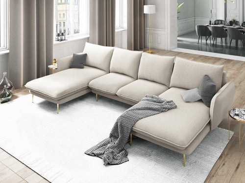 Cosmopolitan Design Panoramische bank Vienna 6-zits, structurele stof, lichtbeige - 170x350x95cm
