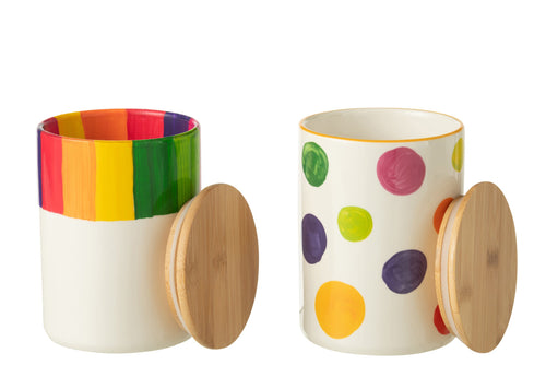 J-Line voorraadpot Polka Stip Streep - porselein - mix - 2 stuks