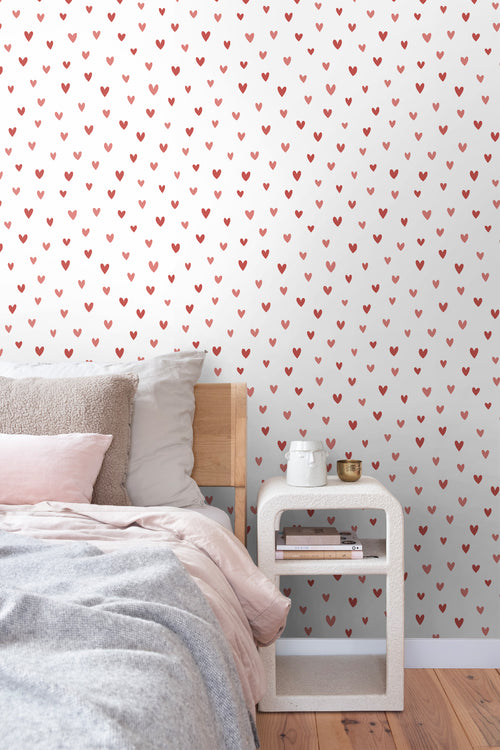 ESTAhome behang hartjes wit en roze - 50 x 900 cm - 131634