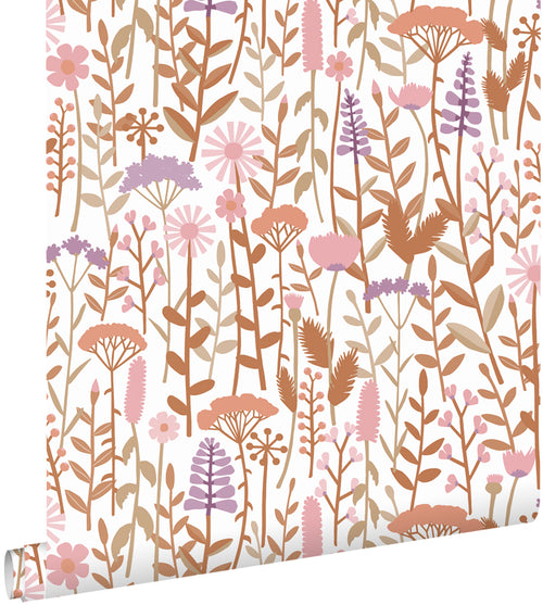 ESTAhome behang veldbloemen terracotta, paars en roze - 50 x 900 cm - 131553 - vtwonen shop