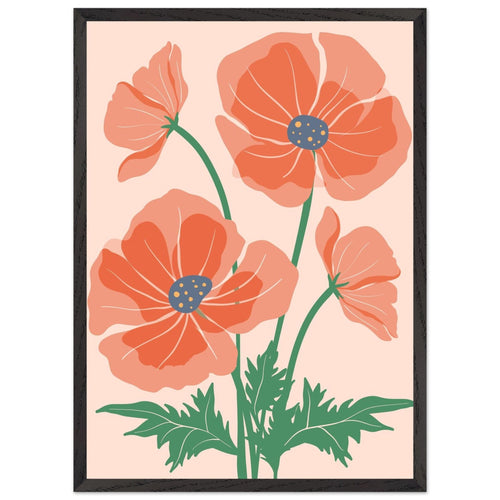 Artfulprints Poster met Lijst Boho – Field flowers   - 50x70 cm - Oranje