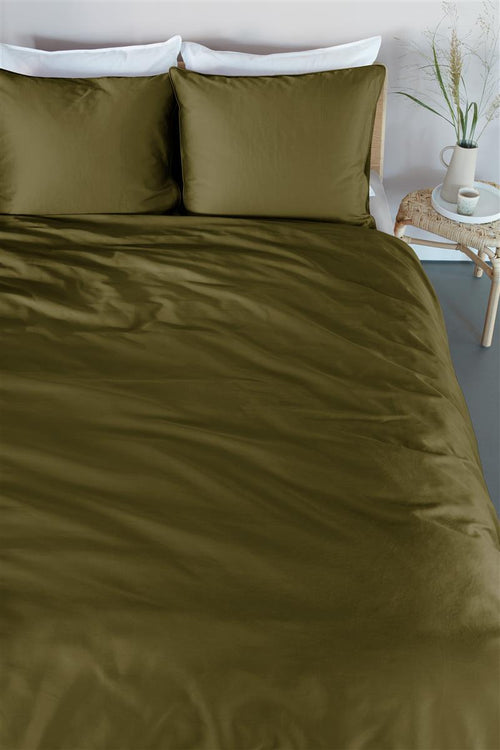 Beddinghouse dekbedovertrek bamboo satin Conscious - 140x200/220 cm - olijfgroen