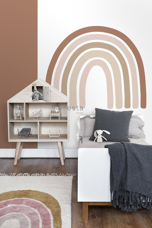 ESTAhome fotobehang regenboog terracotta, zacht roze en beige - 1,5 x 2,79 m - 159053
