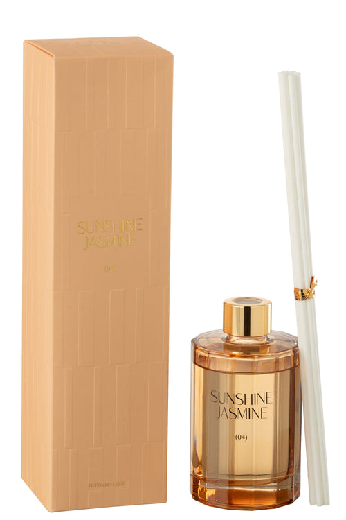 J-Line geurolie + stokjes Sunshine Jasmine - glas - oranje - vtwonen shop