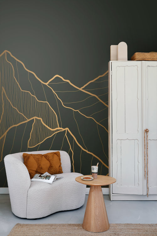 Sanders & Sanders fotobehang berglandschap antraciet grijs en goud - 375 x 270 cm - 600996 - vtwonen shop