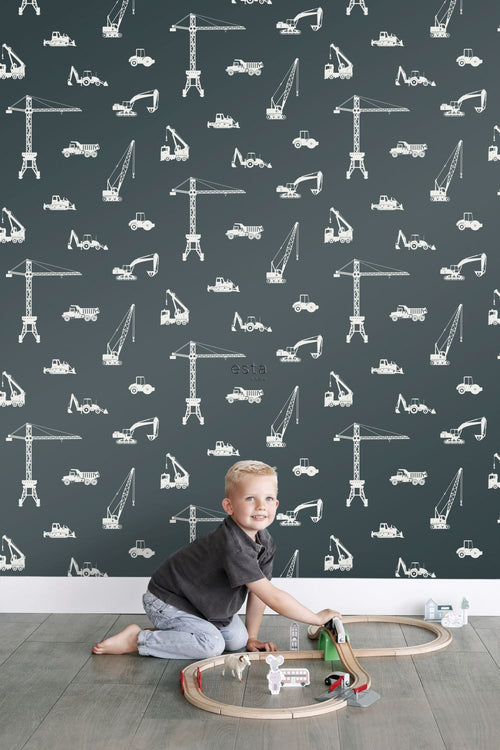 ESTAhome behang voertuigen donkerblauw en wit - 53 cm x 10.05 m - 139265
