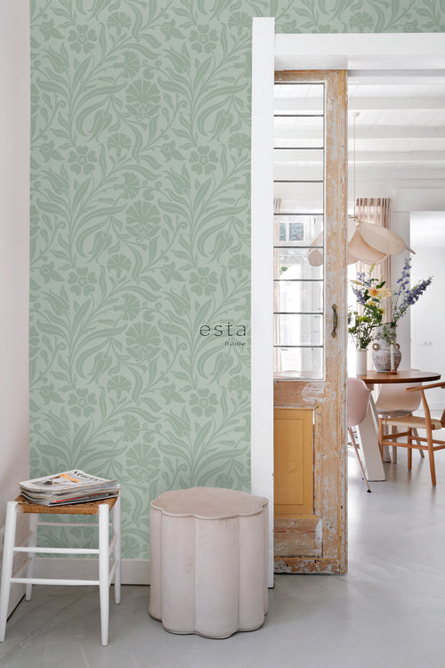 ESTAhome behang bloemen vergrijsd mintgroen - 50 x 900 cm - 139295 - vtwonen shop