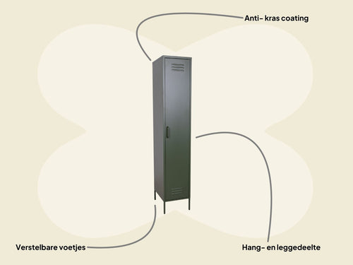 MaximaVida metalen kleding lockerkast Finn olijfgroen 45 x 35 x 185 cm - smal
