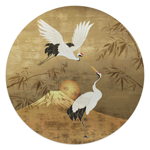 Reinders Japanese Cranebirds glasschilderij -  goud - woonkamer - Ø 50cm