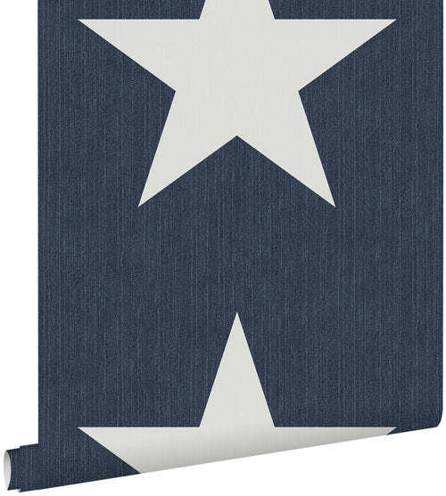 ESTAhome behang sterren op denim jeans stof donkerblauw - 53 cm x 10.05 m - 138978
