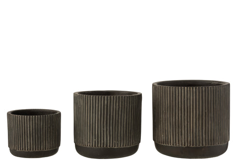 J-Line bloempot Lijn - keramiek - zwart/bruin - large - Ø 16 cm