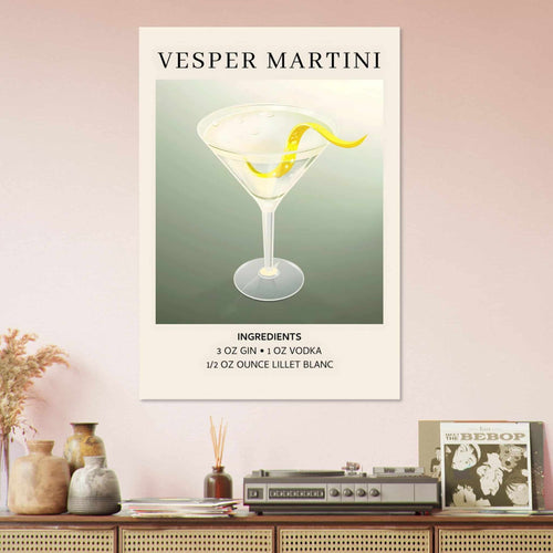Artfulprints  Vesper Martini cocktail - Ingrediënten   poster A4 21x29.7 cm - vtwonen shop