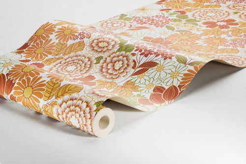 Borastapeter behang retro bloemen oranje - 53 cm x 10.05 m - 661022 - vtwonen shop