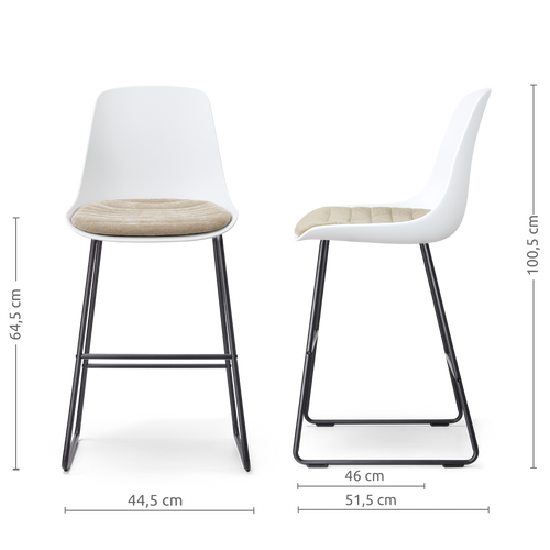 Nolon Nino-Liv barkruk wit met nougatbruin zitkussen - zwart onderstel - 65 cm