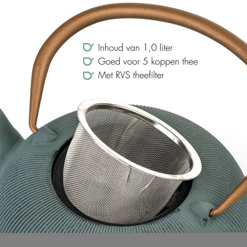 Bredemeijer - Gietijzeren theepot Sichuan - 1 liter - Blauw - Met filter - vtwonen shop