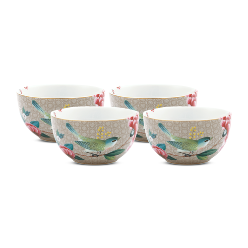Pip Studio Blushing Birds Kommen - Servies - Set van 4 schaaltjes - Khaki - 12cm - vtwonen shop