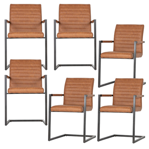 WOOOD eetkamerstoelen Bas - Pu - Cognac - Set van 6
