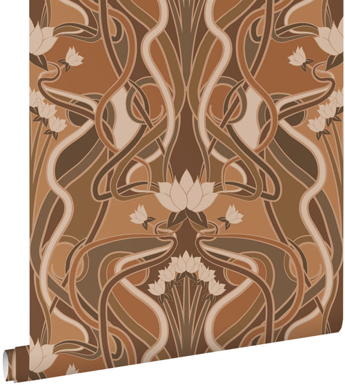 ESTAhome behang vintage bloemen in art nouveau stijl terracotta bruin - 50 x 900 cm - 139898 - vtwonen shop