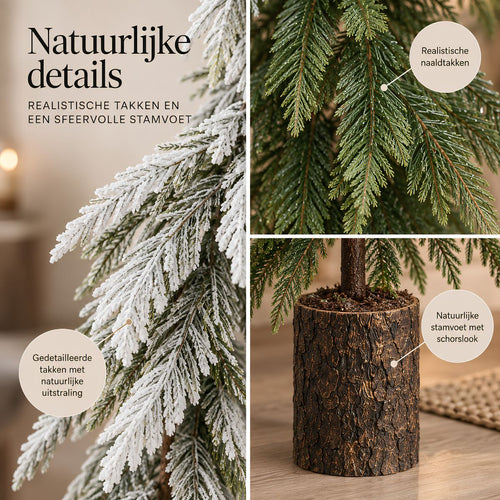 Mica Decorations Decoratieve Kerstboom Groen - Sfeervolle Kerstversiering met Fijne Takken - Kunstboom voor Woonkamer en Hal - Slank Ontwerp - H95 x
