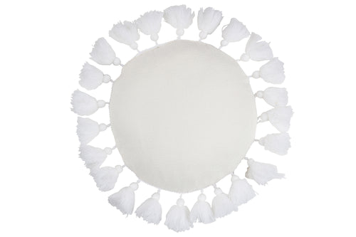 J-Line kussen Rond Kwast - polyester - wit - vtwonen shop