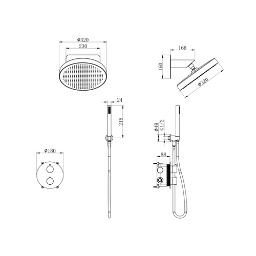 LOMAZOO inbouwdoucheset Lunar - met thermostaatkraan & staafhanddouche - mat zwart - 30 cm
