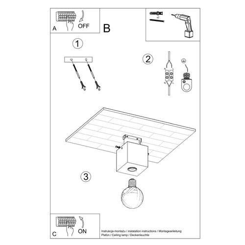 Sollux Lighting Plafondlamp ARIZ beton - 10x10x10cm