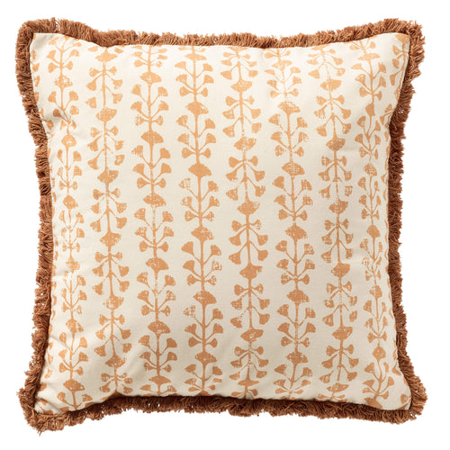 FRANCINE - sierkussen 45x45 cm - 100% katoen - bladmotief en franjes - Dusty Coral - roze