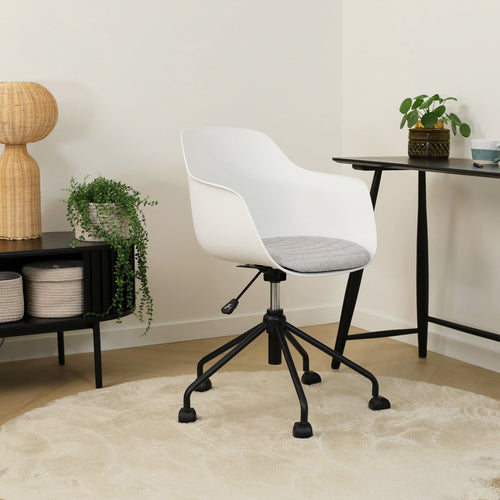Nolon Nout-Liz Bureaustoel Wit - Lichtgrijs Kussen - Zwart Onderstel
