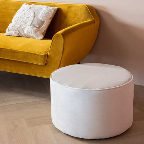 WOOOD poef laag Sara 36xØ60 cm - Velvet - Off White