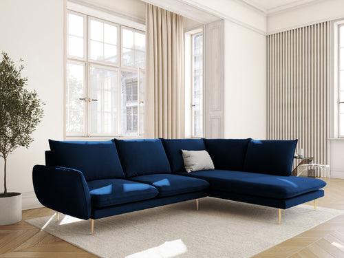 Cosmopolitan Design rechter hoekbank Vienna 6-zits, flueel, koningsblauw - 185x275x95cm