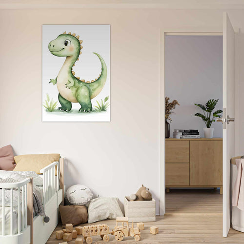 Artfulprints Poster Avontuurlijke dinosaurus   - 30x40 cm - Groen