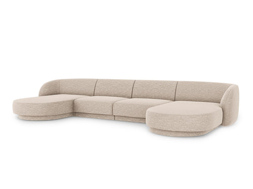 Micadoni Panoramische bank Miley 5-zits, structurele stof beige - 156x330x70cm
