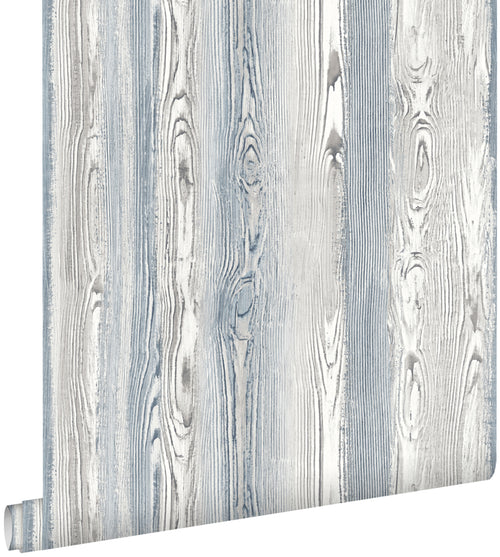 ESTAhome behang hout motief blauw en grijs - 53 cm x 10.05 m - 148626