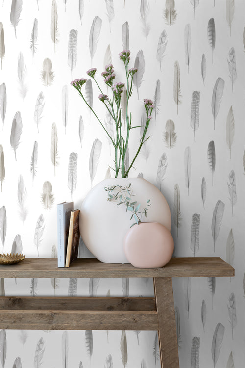 ESTAhome behang veren licht crème beige - 53 cm x 10.05 m - 138893