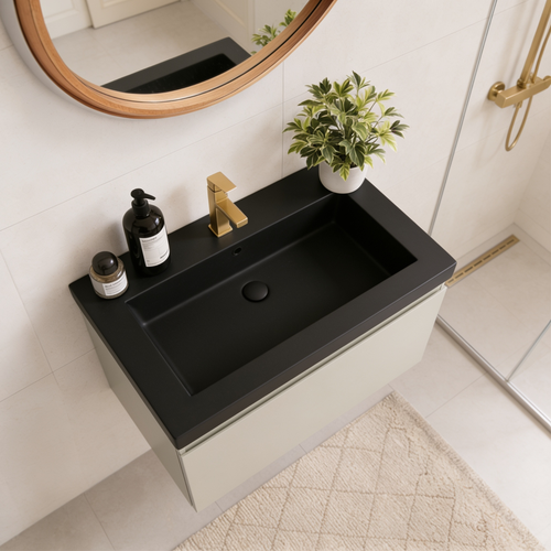 LOMAZOO badmeubelset Sorrento - met hoge kast & zwarte wastafel - greige - 60 cm