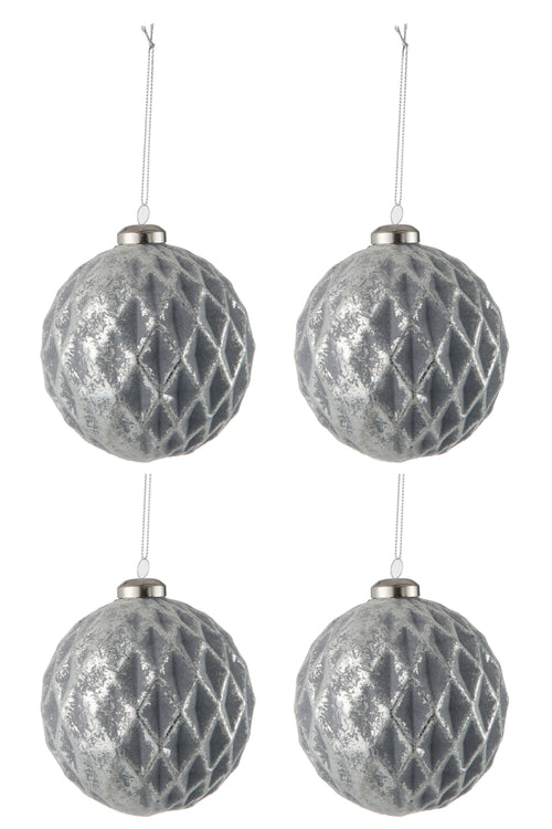 J-Line kerstbal Geruit - glas - antiek grijs - large - doos van 4 - vtwonen shop