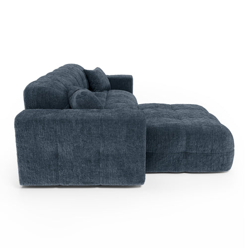 Premium Interiors - Hoekbank links COCOON - gewaafd fluweel minerale blauw 230cm